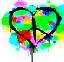 Pixelated static icon of two overlapping green hearts with black outlines and colorful internal patterns on a white background.