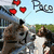 Pixelated image of a dog with red hearts above its head, text 'Paco' in top-left corner, and blue pixelated text reading 'Slippery goes to alpacas!' on white background.