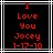 Red pixelated text on black background reads 'I Love You Jacey 1-17-10' with white and gray lines framing the text