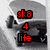 Pixelated static image with red text 'sk8', '4', and 'life' over a grayscale background featuring abstract shapes.
