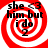 Red and white spiral background with black text reading "she <3 him but i do 2" arranged in four quadrants.