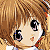 Pixelated anime-style character with brown hair and large black eyes, repeated in a pattern