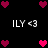 Pixelated heart and text animation on black background with repeated 'ILY <3' phrases.