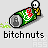 Pixelated green can with red and white text, a small character holding it, and the word 'bitchnuts' below.