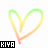 Three variations of a rainbow-colored heart outline animation with overlapping lines and the text 'KIYA' below each frame.