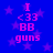 Blue background with purple stars and pink text reading 'I <33 BB guns' in four identical quadrants.