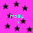 A static image with a bright pink background covered in black stars, featuring the text "Molly :)" in light blue pixelated font repeated four times.