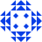 Blue and white pixelated geometric pattern with central square containing four blue dots arranged in a 2x2 grid, surrounded by symmetrical triangular shapes.