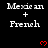 Black background with white text 'Mexican + French' repeated in a , red pixelated hearts appear in different positions across frames