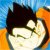 Pixelated close-up of a character's face with dark hair, light skin, and closed eyes against a blue and orange background.