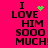 Bright pink background with black text reading "I LOVE HIM SOOO MUCH!" and green pixelated heart or star symbols in different positions across frames.