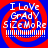 Four identical circular icons arranged in a , each with red and blue spiral background and white text reading "I LoVe GrAdY SiZeMoRe" above horizontal lines