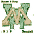 Pixelated green and beige stylized 'W' with dark green outlines on white background, featuring small detached pixel clusters above and below the main shape.