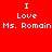 Red background with white pixelated text reading "I Love Ms. Romain" in two identical horizontal