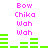 Pixelated text in pink and green on white background with animated bar changes.