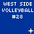 Blue background with repeated white text "WEST SIDE VOLLEYBALL #28" and animated plus signs, X marks, dots, and small circles appearing in different positions across frames.