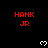 Red text 'HANK JR' repeated across black background with white pixelated hearts, gray rectangle in bottom-right corner.