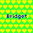 Green background with yellow heart pattern and blue text 'Bridget' repeated four times in pixelated font.