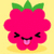 Pixelated pink flower with green leaves, closed eyes, and a tongue sticking out on a yellow background.
