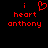Red pixelated text and symbols on black background: 'i' above a heart symbol, 'heart' below, 'anthony' below 'heart' on left; same text without heart on right.