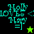 Pixelated cyan text and symbols on four colored backgrounds with two star icons changing between frames.