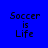 Blue background with pixelated text "Soccer is Life" in four quadrants, each with a white rectangular overlay covering part of the text.