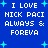 Blue background with white pixelated text reading "I LOVE NICK PACI ALWAYS & FOREVA" repeated four times, surrounded by cyan plus signs.