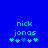 Blue background with cyan text 'nick jonas' and five cyan plus symbols below, where the third plus symbol changes from light cyan to dark cyan between frames.