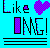 Pixelated cyan background with black text 'Like' and 'NG!' flanking a purple heart, plus three horizontal lines below.