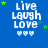 Blue background with white 'LIVE LAUGH LOVE' text and three hearts, green stars animate across the scene.