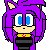 Pixel art character with purple hair and cat ears in a of expressions, wearing black top with yellow collar detail