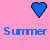 Pixelated heart icons in blue, green, and yellow with matching 'Summer' text on pink background; one section grayed out.
