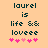 Pixelated text 'laurel is life && loveee' with pink hearts on peach background, showing animation change in heart positions.