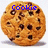Two pixelated chocolate chip cookies side-by-side with blue text above each; left reads 'Cookie', right reads 'Monster!'
