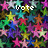 Pixelated star pattern with overlaid text fragments on a dark background, featuring multiple colors and a static composition.