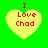 Four identical heart-shaped icons with red text "I Love Chad" on a bright green background, each icon has a light yellow fill color.
