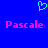 Blue background with cyan heart symbol above two pink 'Pascale' text blocks in pixelated font.