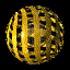 Golden spherical with reflective yellow bands rotating against black background, showing variations