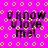 A vibrant pink background with yellow circular patterns and wavy lines, featuring repeated text 'U KNOW U LOVE ME!' in black pixelated font.
