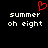 Red pixelated heart symbol above white pixelated text reading 'summer oh eight' on black background.