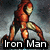 Pixelated Iron Man figure in dynamic pose with text "Iron Man is My Hero" below, set against cloudy background.