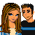 Pixel art featuring two characters with long brown hair and a black-and-blue striped shirt, alongside text reading Billy & Rach Always And Forever in blue lettering.