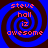 Four identical spiral patterns with red text reading 'steve hall iz awesome' on a blue and dark brown background.