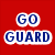 Red background with blue and white text reading 'GO GUARD' on left, transitioning to a red and blue border with 'NATIONAL GUARD' text on right.