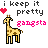 Pixel art icon featuring a giraffe, pink heart symbol, and text reading 'i keep it pretty gangsta' in mixed fonts.