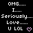 Pixelated text phrases and pink heart symbols arranged in a on black background with gray corner overlay