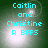 Four identical pixelated text on a green background with light effects, each displaying 'Caitlin and Christine R BFPS' in cyan