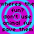 Pixelated text on a pink background with blue concentric circles, repeating 'wheres the fun? don't use animal fur save them' in four identical quadrants.