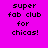 Four identical pixelated text on a bright pink background, each displaying 'super fab club for chicas!' with varying blue highlight bars across different lines