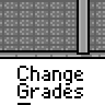 Animated contact sheet of a pixel art character in various poses and settings with repeated "Change Grades" text, including office scenes, desk work, and gender selection options.